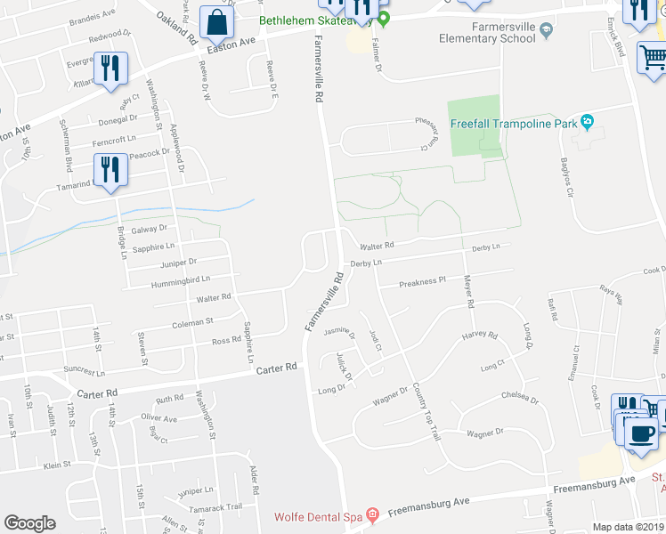 map of restaurants, bars, coffee shops, grocery stores, and more near 2721 Bachman Drive in Bethlehem