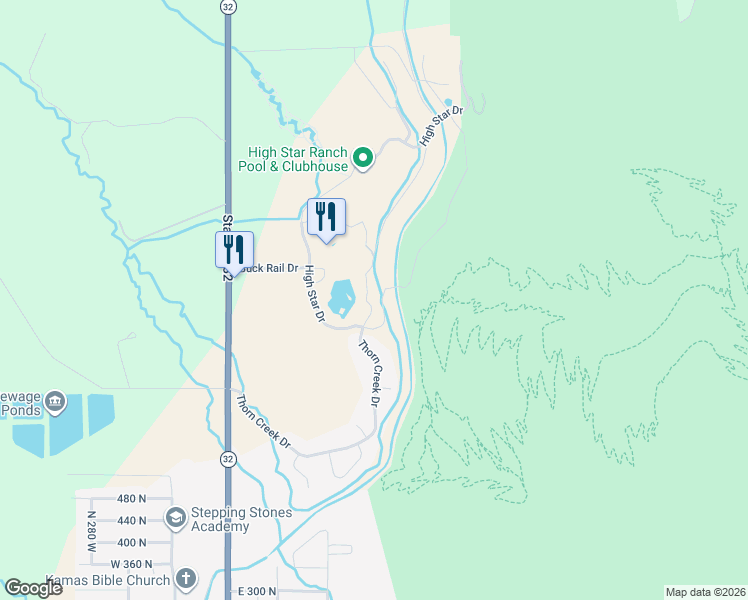 map of restaurants, bars, coffee shops, grocery stores, and more near 908 Cabin Way in Kamas