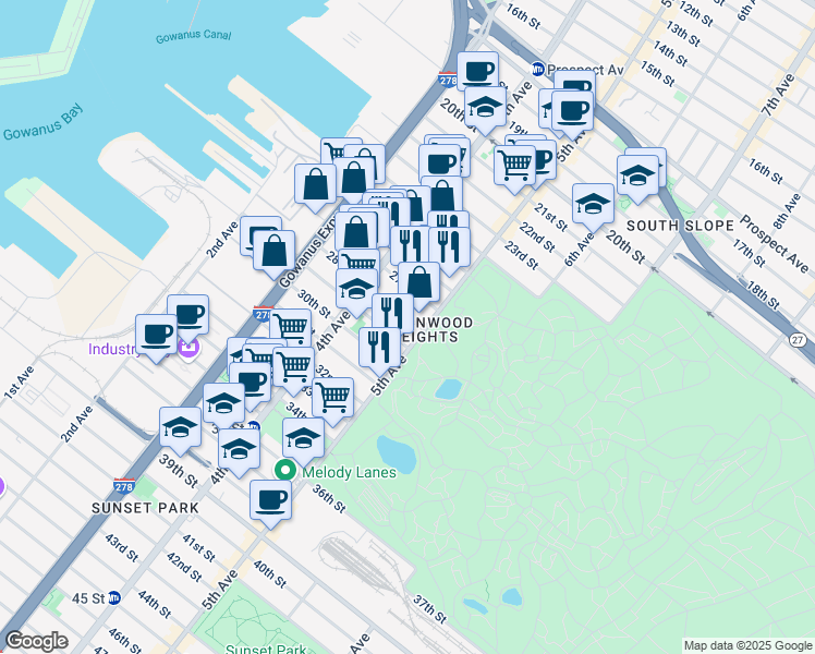 map of restaurants, bars, coffee shops, grocery stores, and more near in Brooklyn