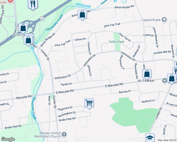 map of restaurants, bars, coffee shops, grocery stores, and more near 3071 Athena Drive in Bethlehem