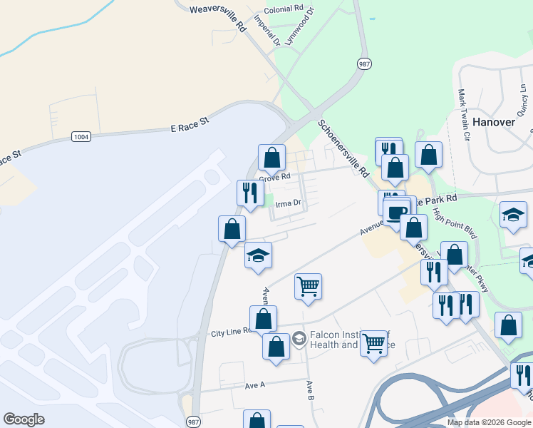 map of restaurants, bars, coffee shops, grocery stores, and more near 2730 Diane Boulevard in Allentown
