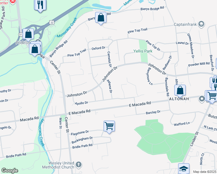 map of restaurants, bars, coffee shops, grocery stores, and more near 3071 Athena Drive in Bethlehem