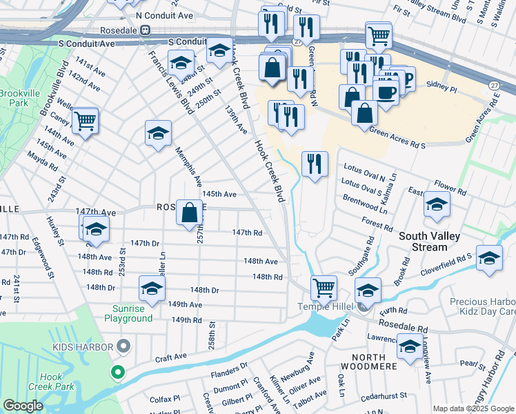 map of restaurants, bars, coffee shops, grocery stores, and more near 258-31 Francis Lewis Boulevard in Queens