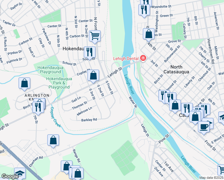 map of restaurants, bars, coffee shops, grocery stores, and more near 3226 South Front Street in Hokendauqua
