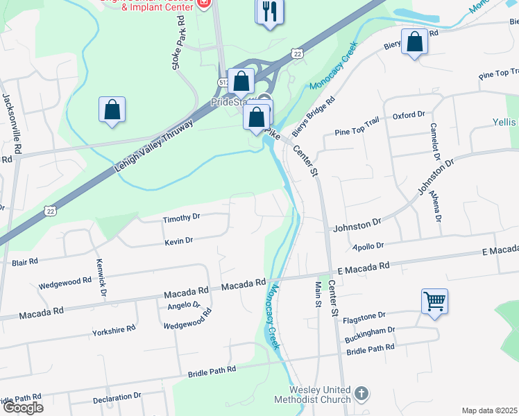 map of restaurants, bars, coffee shops, grocery stores, and more near 255 Bella Vista Drive in Bethlehem
