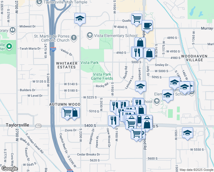 map of restaurants, bars, coffee shops, grocery stores, and more near 1997 Rocky Road in Salt Lake City