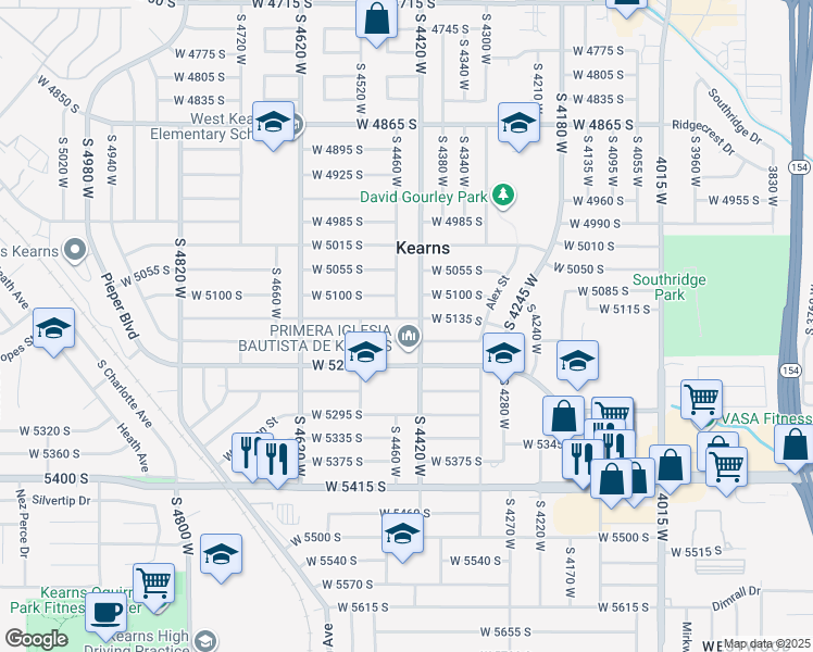 map of restaurants, bars, coffee shops, grocery stores, and more near 4471 West 5135 South in Kearns