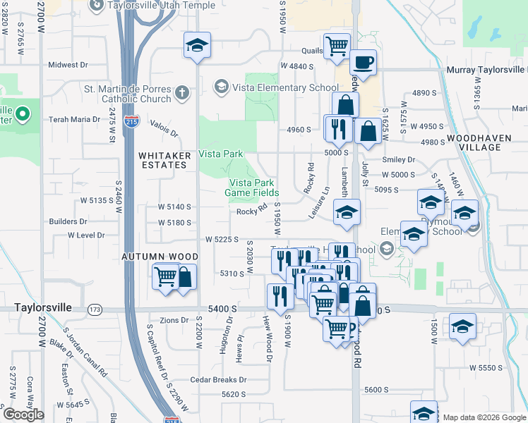 map of restaurants, bars, coffee shops, grocery stores, and more near 2007 Rocky Road in Salt Lake City