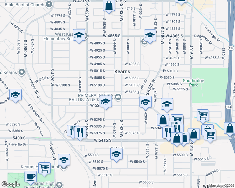 map of restaurants, bars, coffee shops, grocery stores, and more near 4471 West 5135 South in Kearns