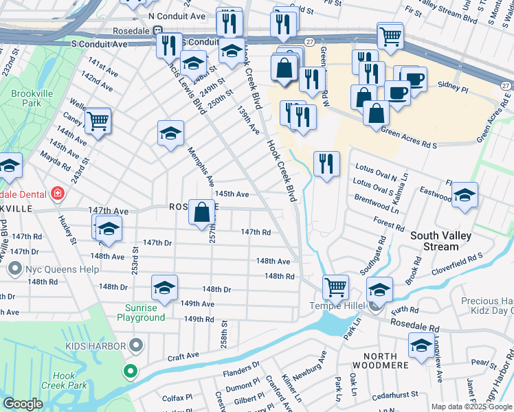 map of restaurants, bars, coffee shops, grocery stores, and more near 258-3 147th Avenue in Queens