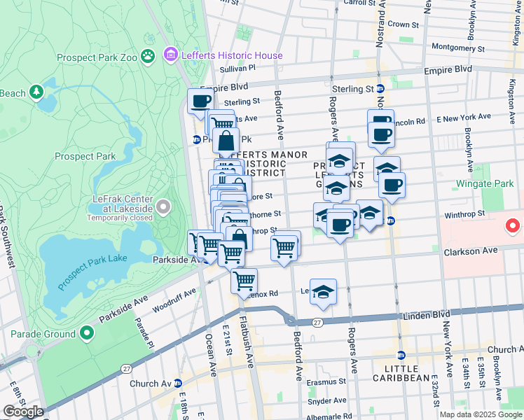 map of restaurants, bars, coffee shops, grocery stores, and more near 75 Hawthorne Street in Brooklyn