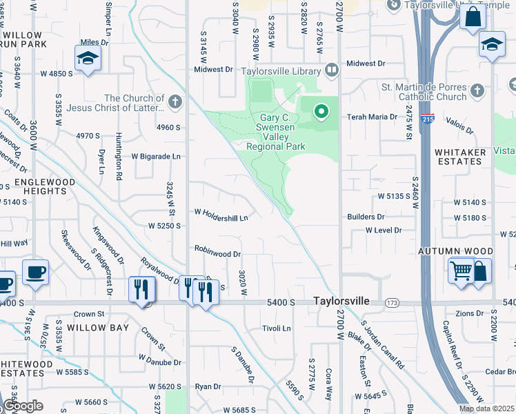 map of restaurants, bars, coffee shops, grocery stores, and more near 5155 Eugene Hill Way in Salt Lake City