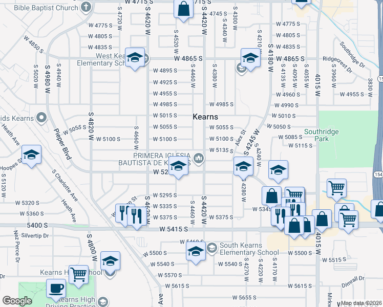 map of restaurants, bars, coffee shops, grocery stores, and more near 4471 West 5135 South in Kearns