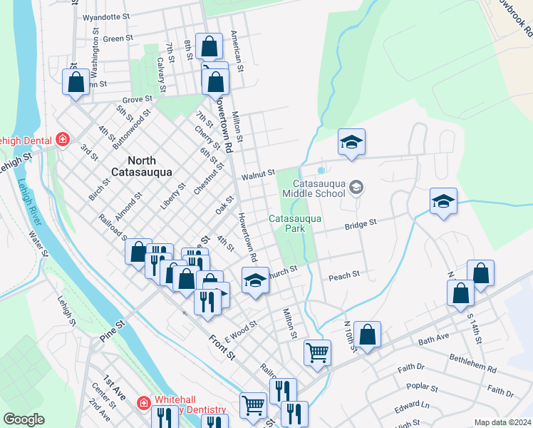 map of restaurants, bars, coffee shops, grocery stores, and more near 534 Kurtz Street in Catasauqua