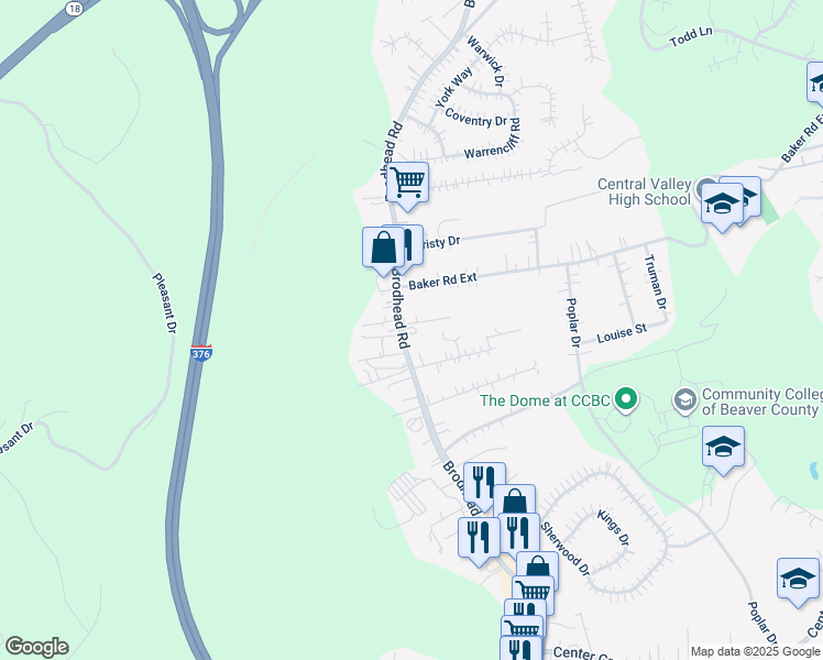 map of restaurants, bars, coffee shops, grocery stores, and more near 3568 Brodhead Road in Monaca