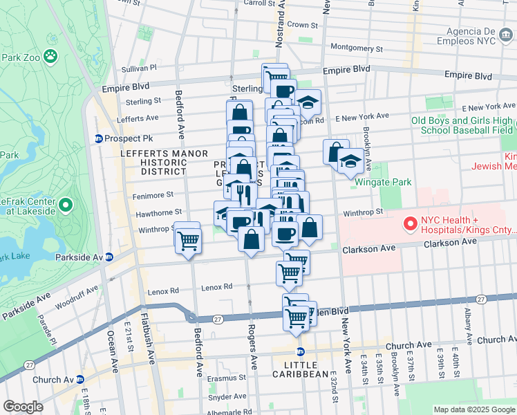 map of restaurants, bars, coffee shops, grocery stores, and more near 268 Hawthorne Street in Brooklyn