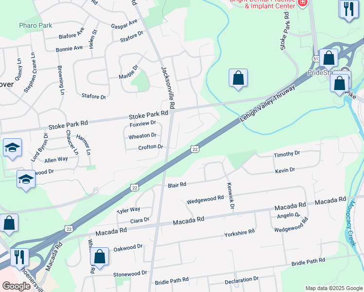 map of restaurants, bars, coffee shops, grocery stores, and more near 3300 Jacksonville Rd in Bethlehem