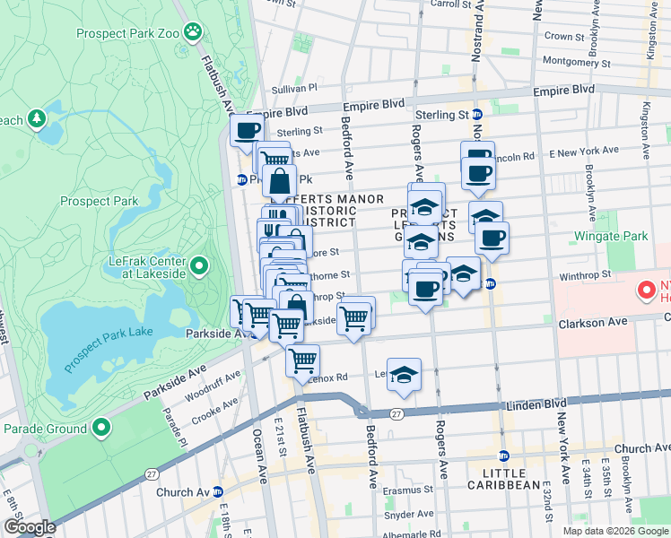 map of restaurants, bars, coffee shops, grocery stores, and more near 75 Hawthorne Street in Brooklyn