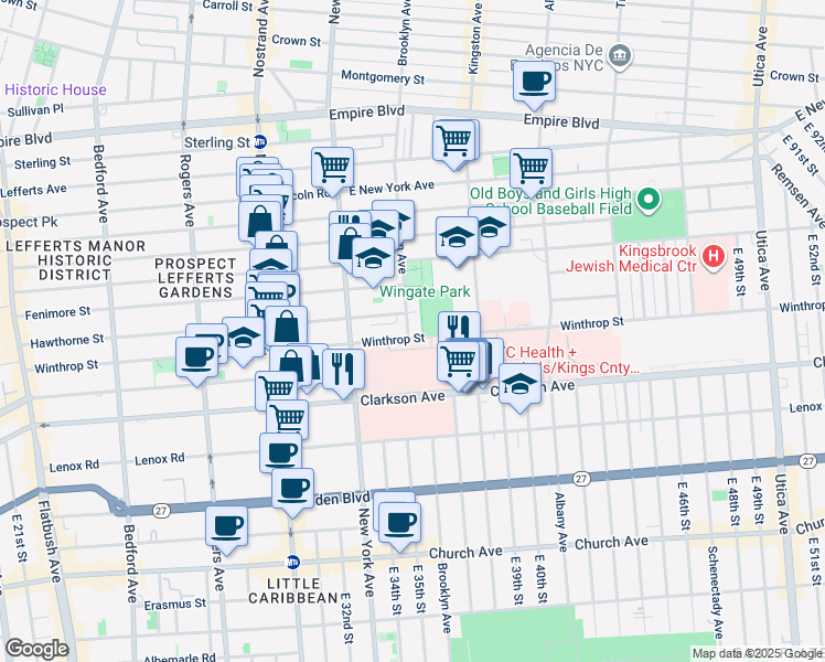 map of restaurants, bars, coffee shops, grocery stores, and more near 667 Brooklyn Avenue in Brooklyn