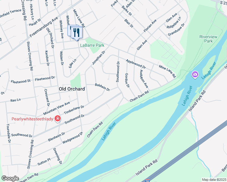 map of restaurants, bars, coffee shops, grocery stores, and more near 3542 Baldwin Drive in Easton