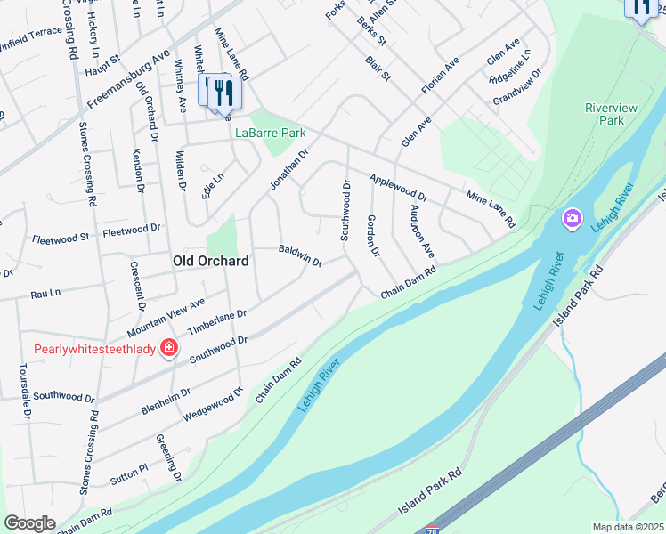 map of restaurants, bars, coffee shops, grocery stores, and more near 3542 Baldwin Drive in Easton