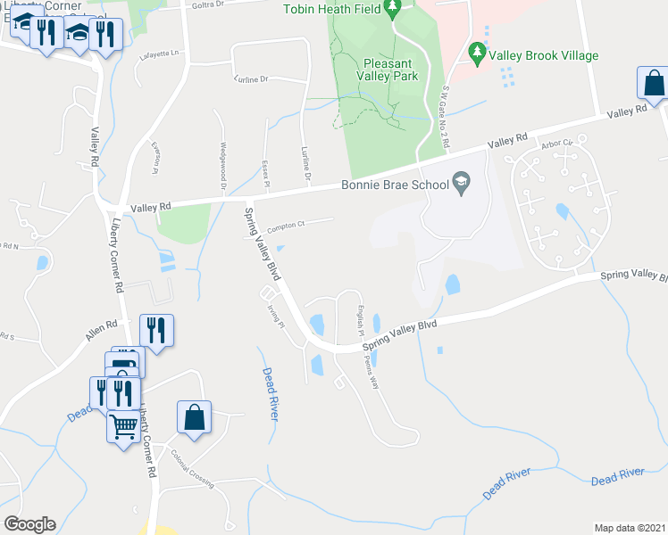 map of restaurants, bars, coffee shops, grocery stores, and more near 116 Woodward Lane in Basking Ridge