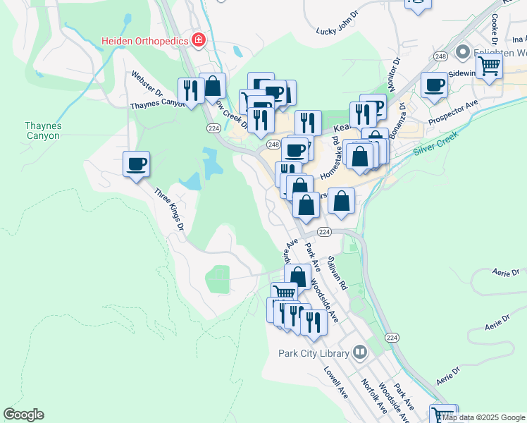 map of restaurants, bars, coffee shops, grocery stores, and more near 1709 Captain Molly Drive in Park City