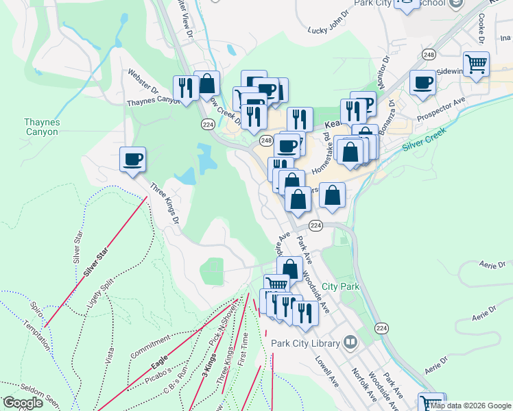 map of restaurants, bars, coffee shops, grocery stores, and more near 1709 Captain Molly Drive in Park City