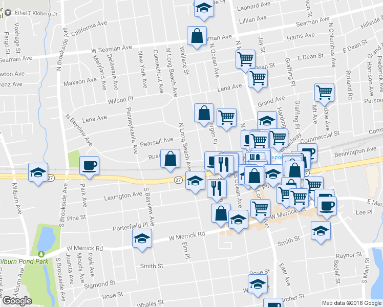 map of restaurants, bars, coffee shops, grocery stores, and more near 11 Wallace Street in Freeport