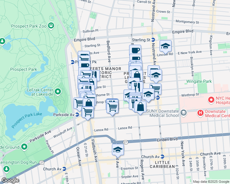 map of restaurants, bars, coffee shops, grocery stores, and more near 125 Hawthorne Street in Brooklyn