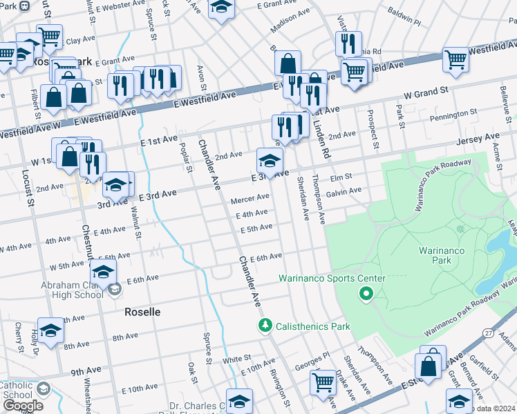 map of restaurants, bars, coffee shops, grocery stores, and more near 450 East 4th Avenue in Roselle