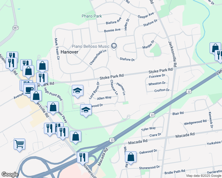 map of restaurants, bars, coffee shops, grocery stores, and more near 1537 Winthrop Avenue in Bethlehem