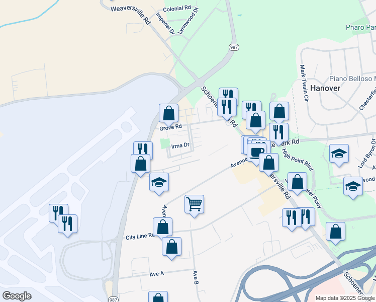 map of restaurants, bars, coffee shops, grocery stores, and more near 2264 Barness Drive in Allentown