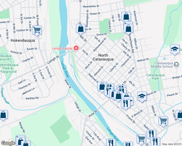 map of restaurants, bars, coffee shops, grocery stores, and more near 1024 2nd Street in Catasauqua