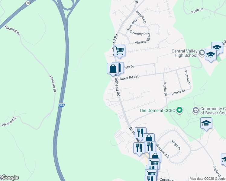 map of restaurants, bars, coffee shops, grocery stores, and more near 103 Bonanni Drive in Monaca