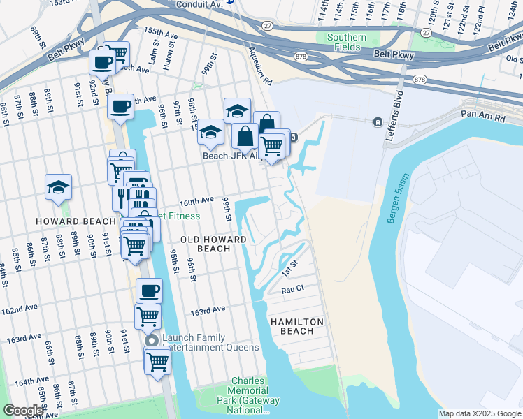 map of restaurants, bars, coffee shops, grocery stores, and more near 44 Church Street in Queens