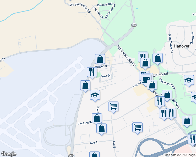 map of restaurants, bars, coffee shops, grocery stores, and more near 2730 Diane Boulevard in Allentown