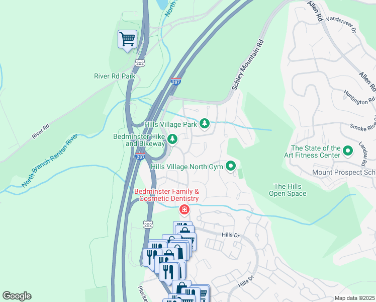 map of restaurants, bars, coffee shops, grocery stores, and more near 1 Pheasant Brook Court in Bedminster Township