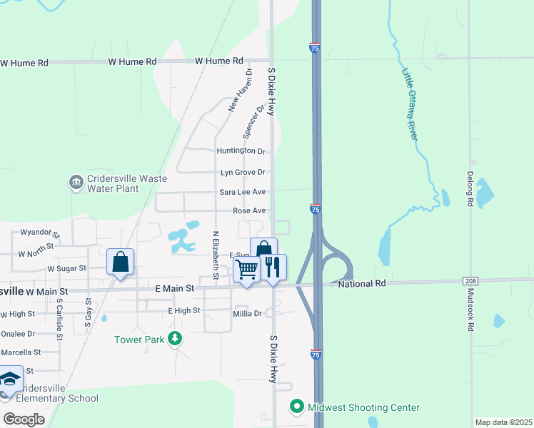 map of restaurants, bars, coffee shops, grocery stores, and more near 5310 South Dixie Highway in Cridersville