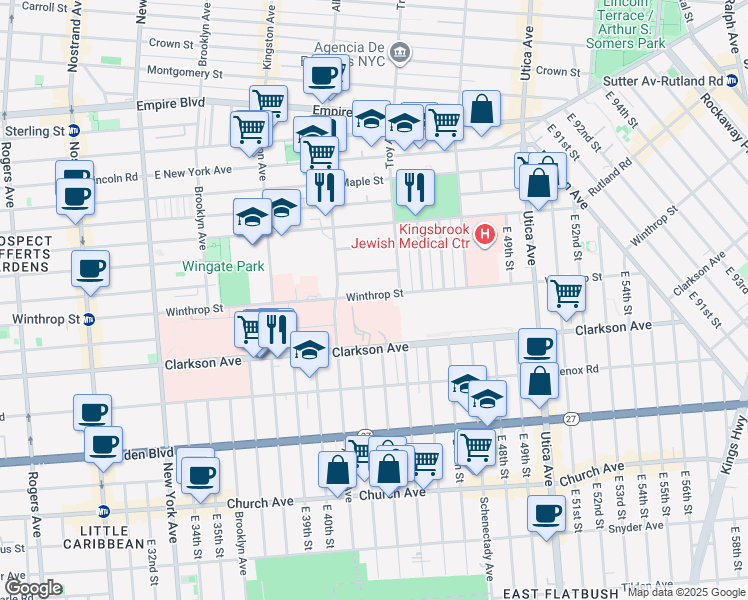 map of restaurants, bars, coffee shops, grocery stores, and more near 680 Winthrop Street in Brooklyn