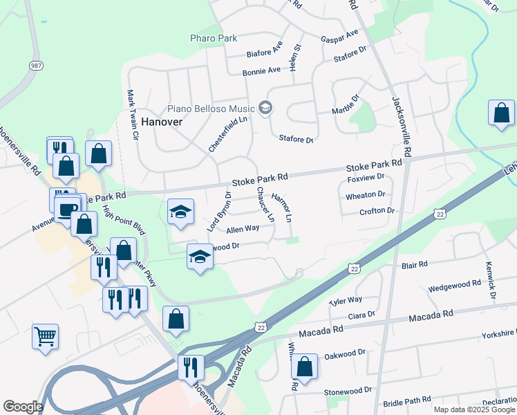 map of restaurants, bars, coffee shops, grocery stores, and more near 1537 Winthrop Avenue in Bethlehem