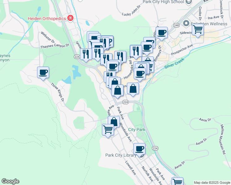 map of restaurants, bars, coffee shops, grocery stores, and more near 1700 Park Avenue in Park City