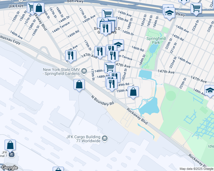 map of restaurants, bars, coffee shops, grocery stores, and more near 178-0 149th Road in Queens