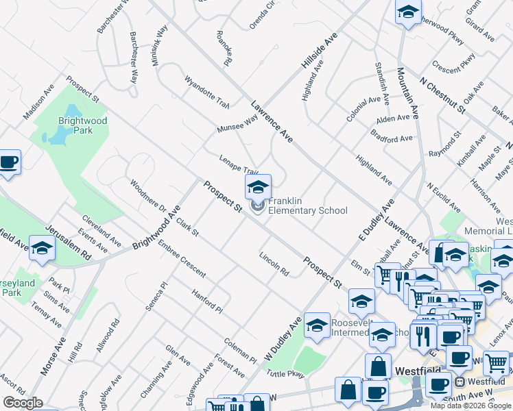 map of restaurants, bars, coffee shops, grocery stores, and more near 700 Prospect Street in Westfield