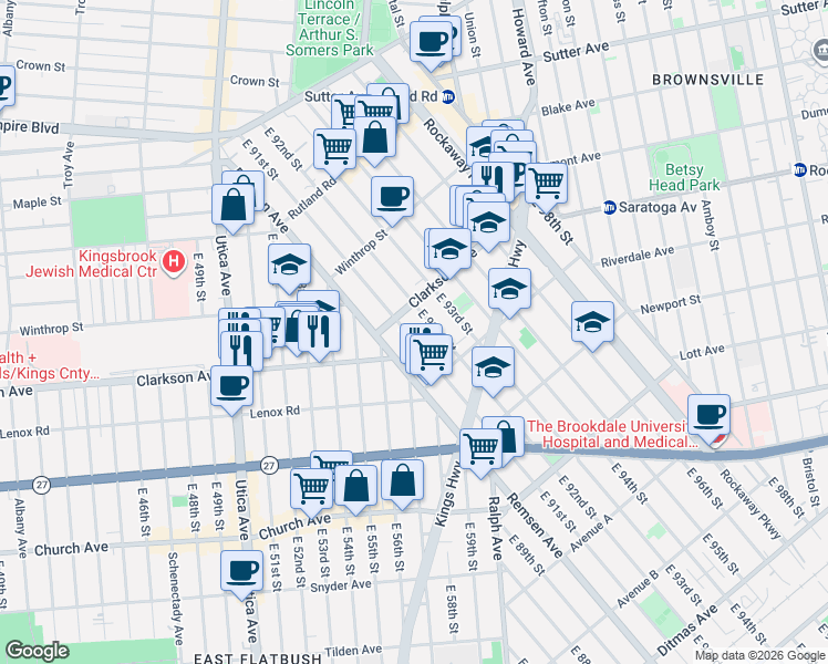 map of restaurants, bars, coffee shops, grocery stores, and more near 306 East 91st Street in Brooklyn