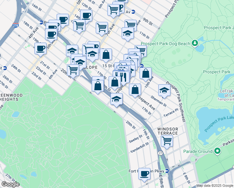 map of restaurants, bars, coffee shops, grocery stores, and more near in Brooklyn