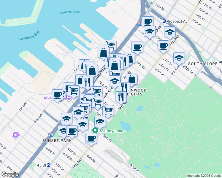 map of restaurants, bars, coffee shops, grocery stores, and more near 833 4th Avenue in Brooklyn