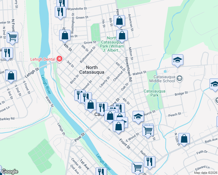 map of restaurants, bars, coffee shops, grocery stores, and more near 724 4th Street in Catasauqua