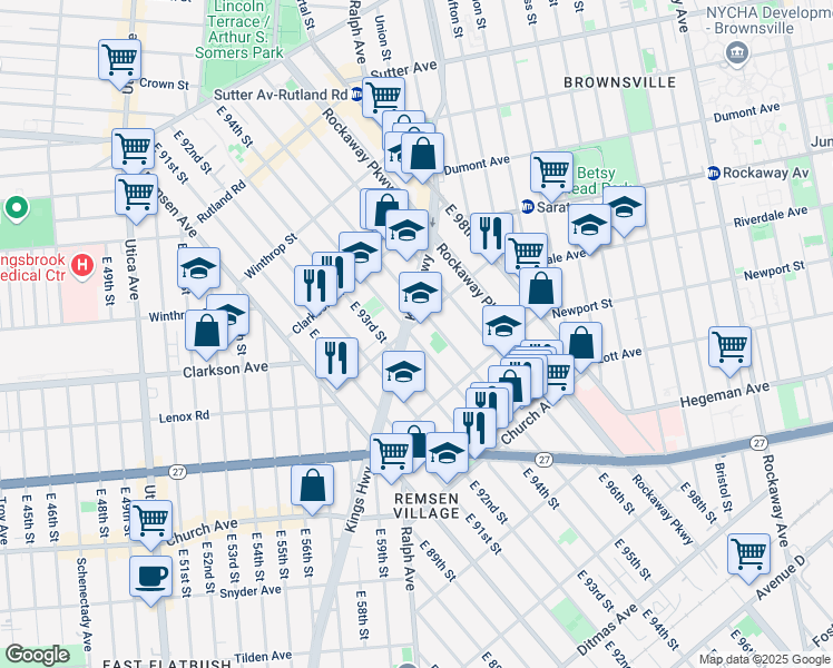 map of restaurants, bars, coffee shops, grocery stores, and more near 1084 Lenox Road in Brooklyn