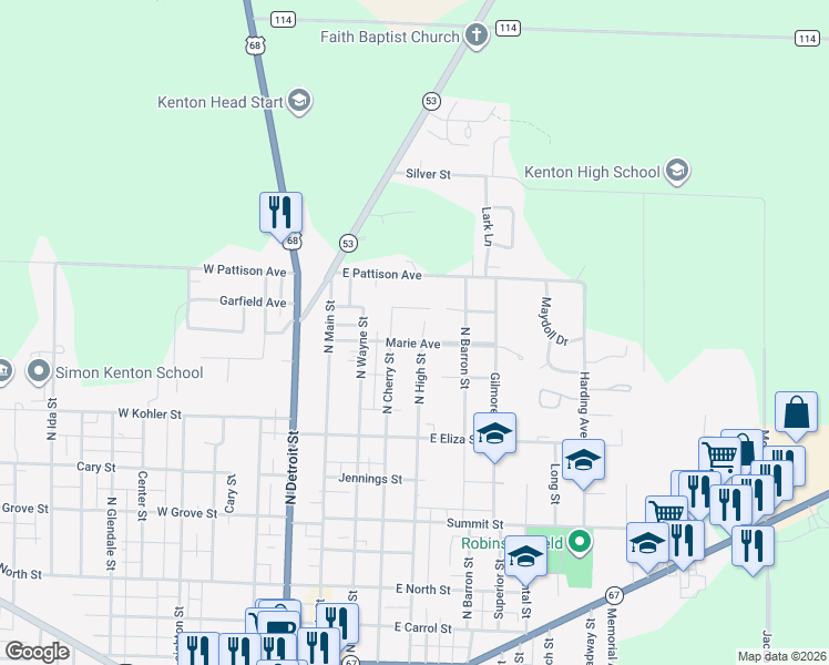map of restaurants, bars, coffee shops, grocery stores, and more near 400-410 Marie Avenue in Kenton